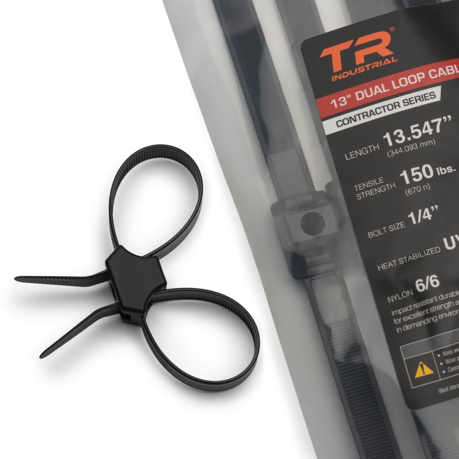 TR Industrial Contractor Series Dual Loop Heat-Stabilized UV Cable Ties, 13"