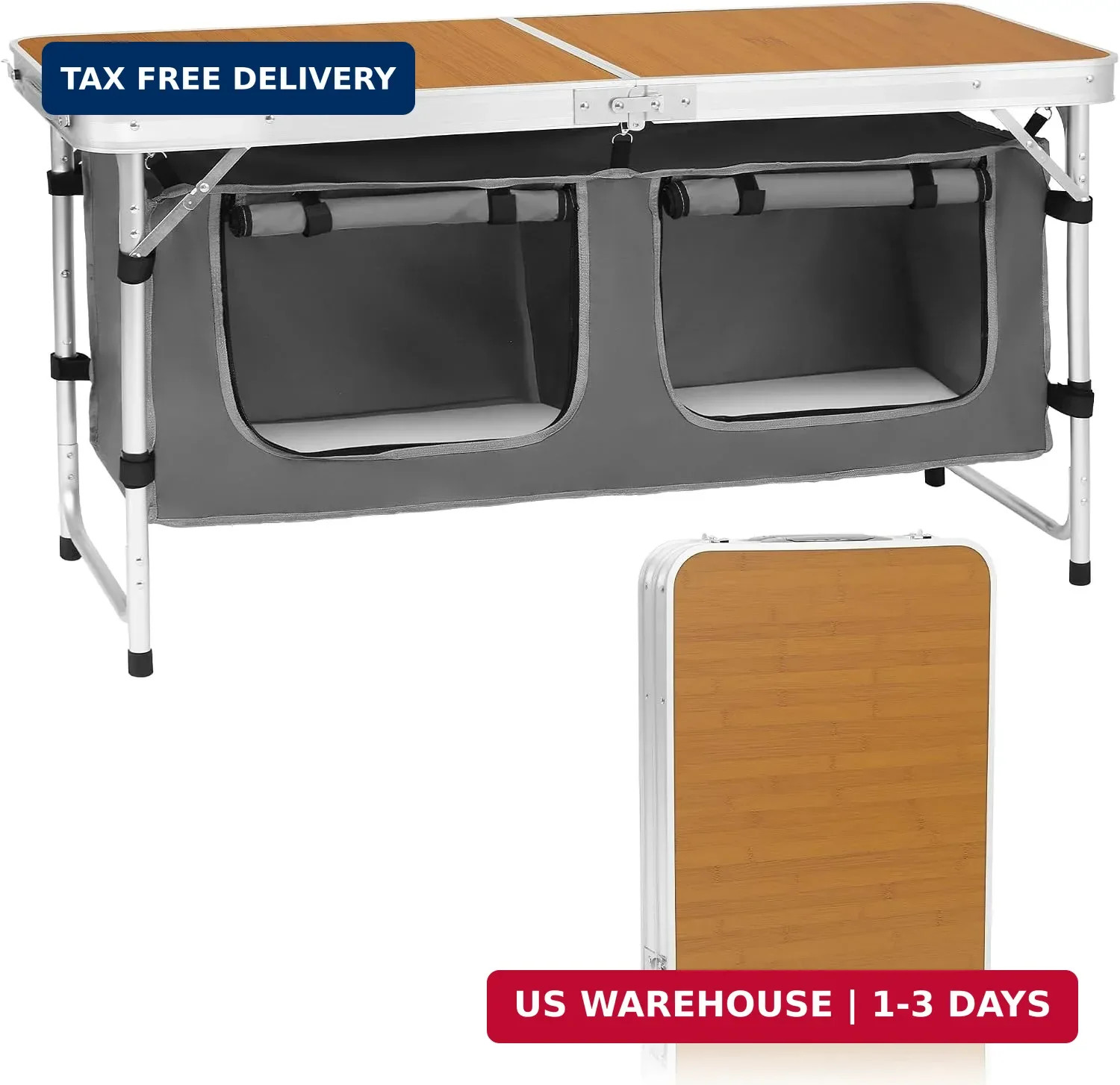 Camp Field Camping Folding Aluminum Table with Adjustable Legs for Outdoor Trave