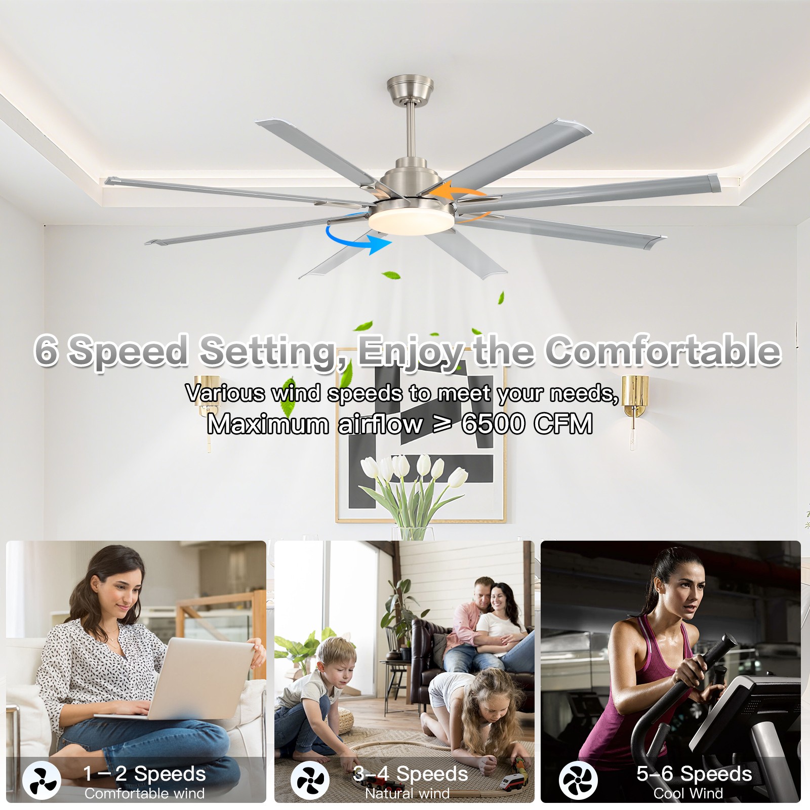 84'' Industrial Smart Ceiling Fan w/ Light and Remote Work with APP Alexa Google