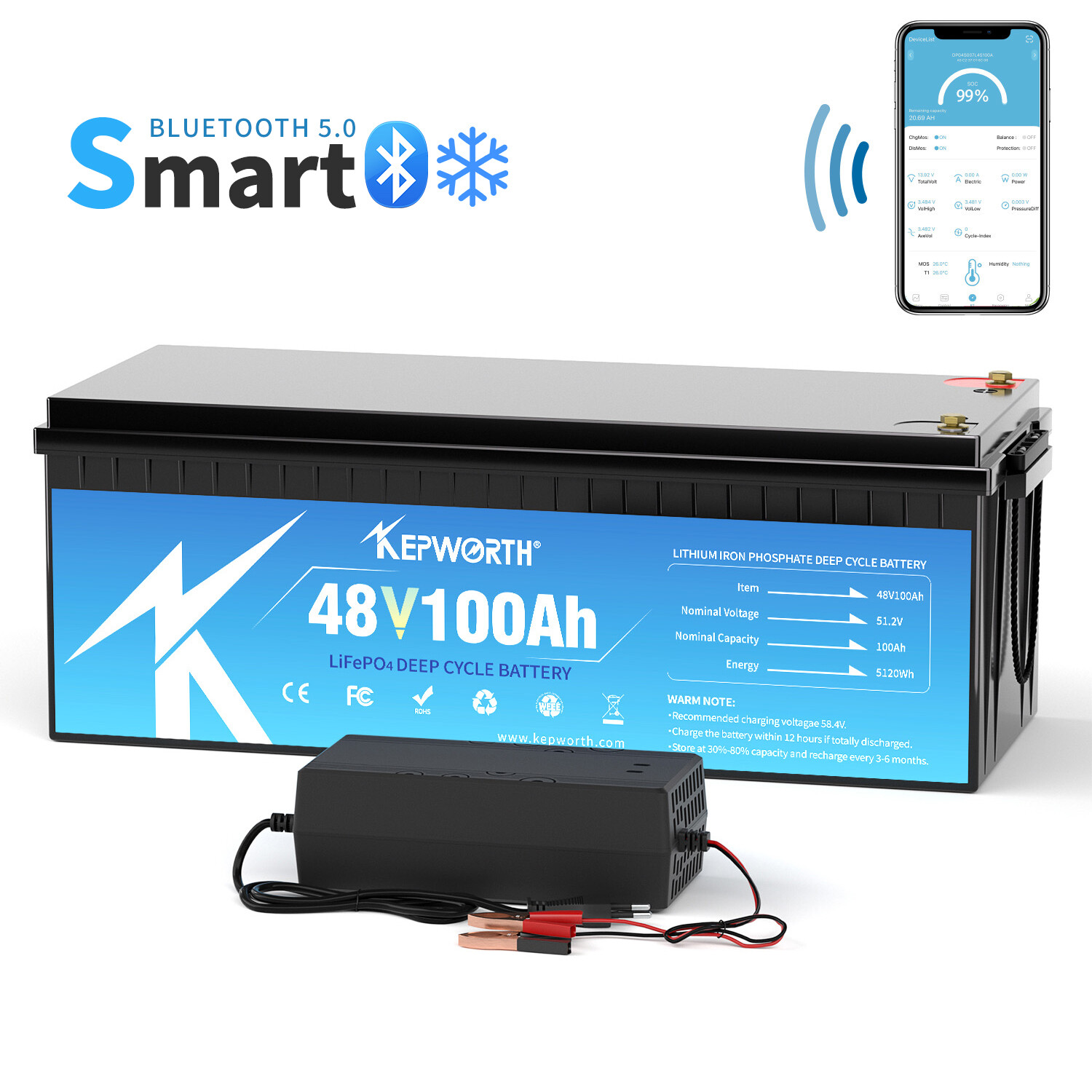 48V 100Ah Bluetooth Lithium LiFePO4 Battery 150A BMS Golf cart 20000+ Deep Cycle