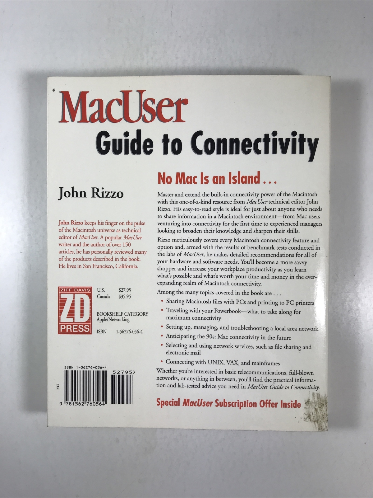 Mac User Guide to Connectivity, (John Rizzo), (Computer Book) 1993