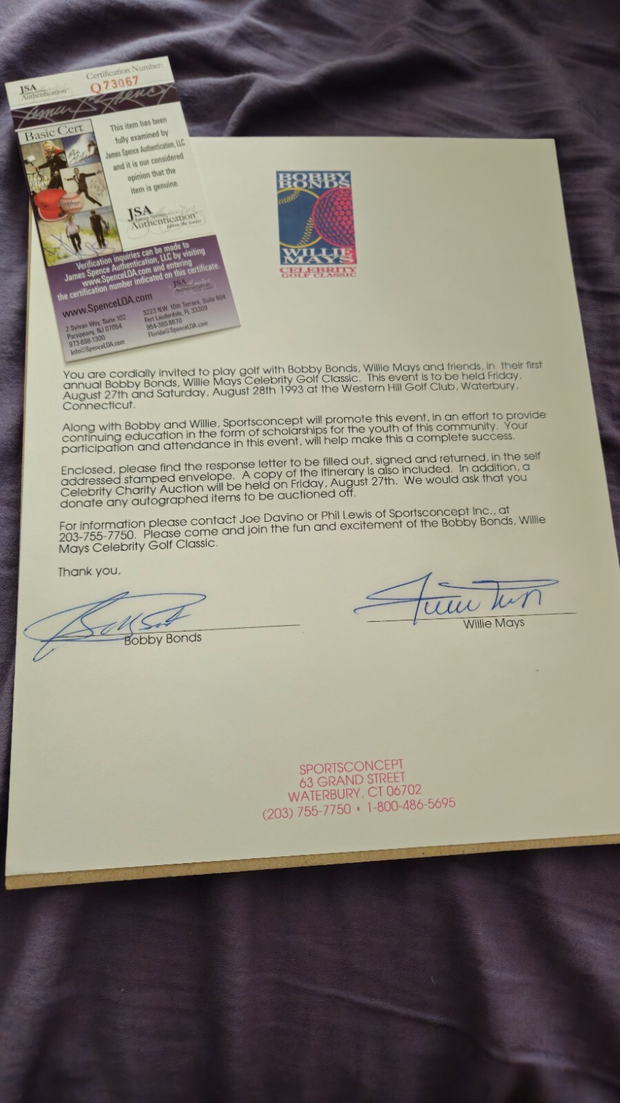 Willie Mays Signed Bobby Bonds Willie Mays Celebrity Golf Classic Jsa