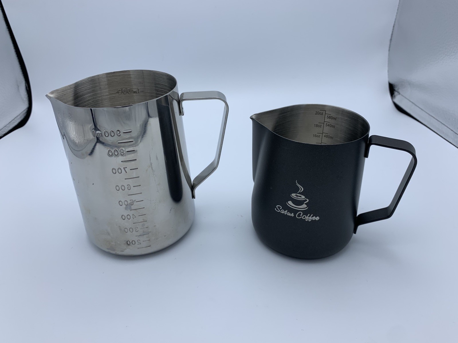 LOT 2 steaming PITCHERS STAINLESS STEEL latte art BARISTA PITCHER MILK 32Oz 20oz