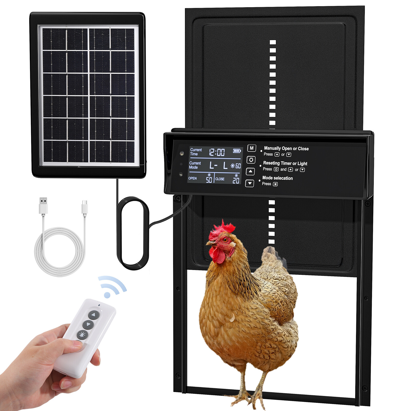 Automatic Smart Chicken Coop Door Weatherproof 4 Modes Light Sensor Opener Timer
