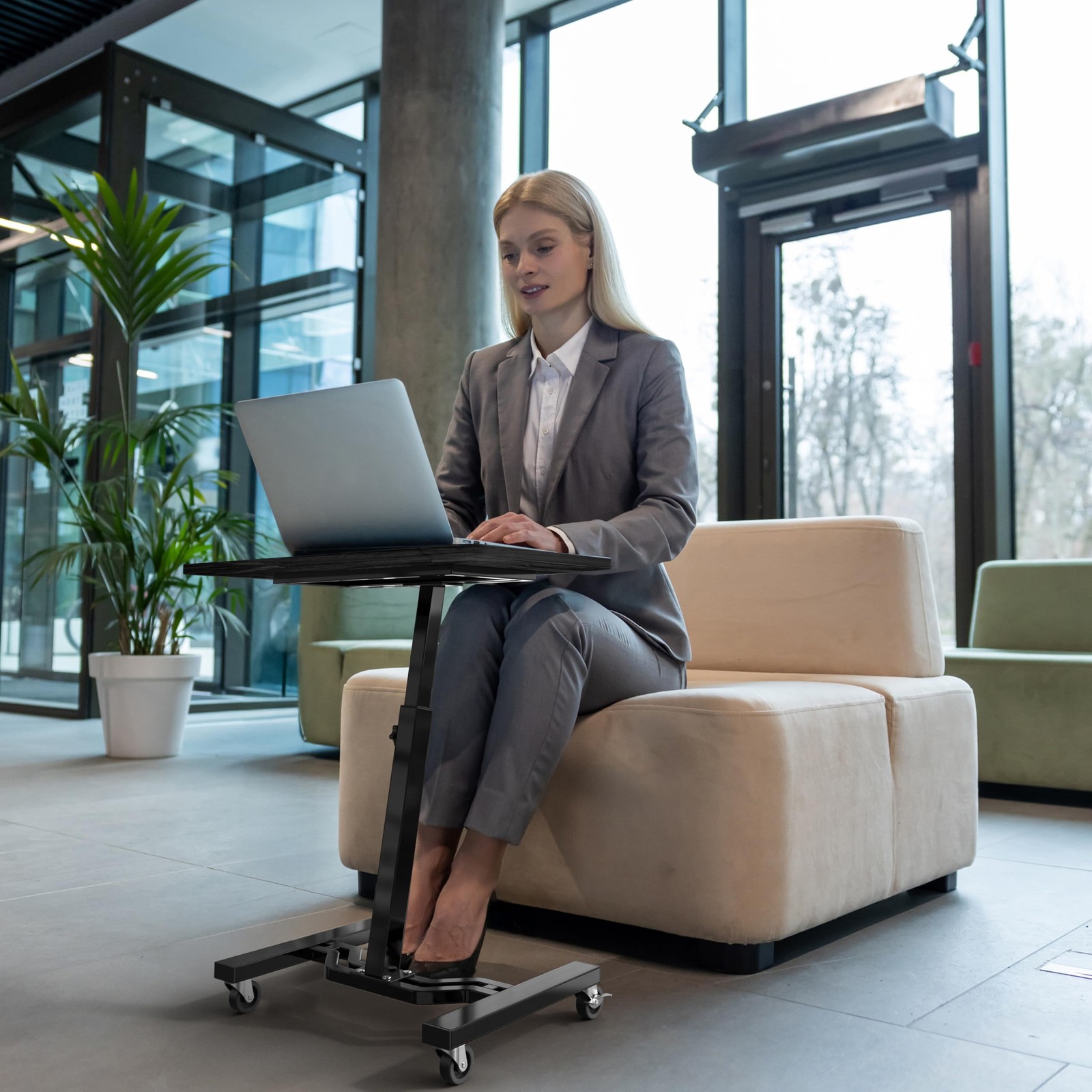 Mobile Height Adjustable Laptop Rolling Cart with Height Adjustment from 28" ...