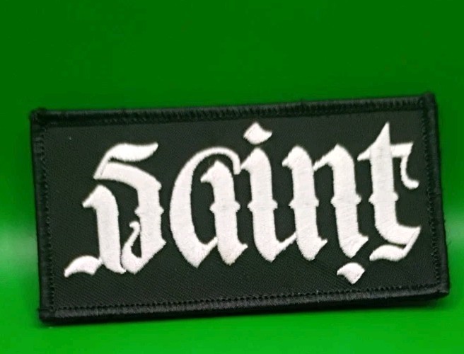 "Saint" Embroidered Tactical Patch – Old English Font (Black & White)