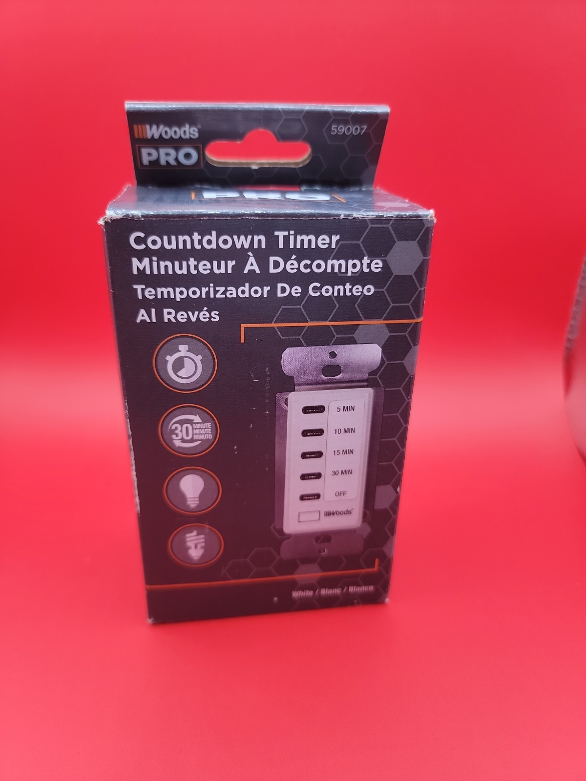 Woods Pro 59007 In-Wall 30-Minute Countdown Timer White NIB