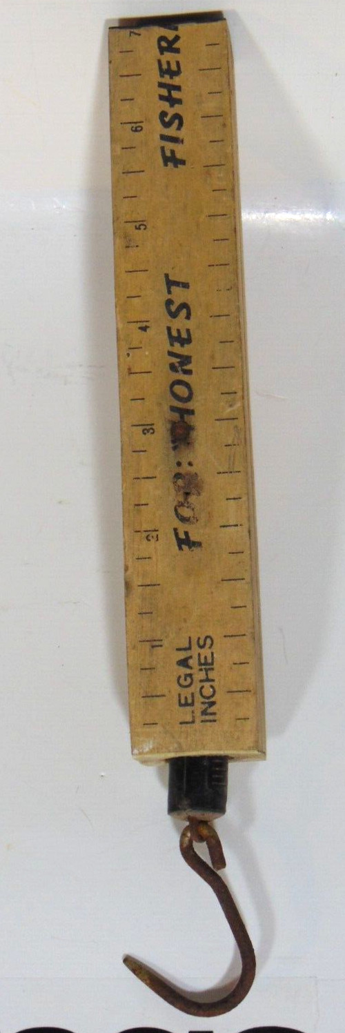 Vintage Fish Scale Tape Wood For Honest Fisherman Spring Hook Pull Down RARE OLD