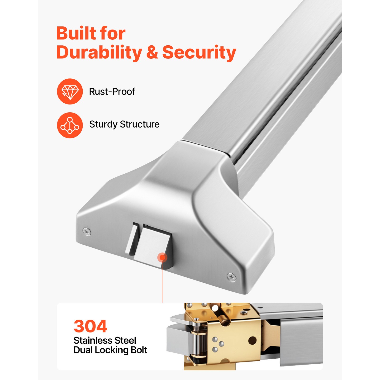 Uimoso Push Bar Exit Device with Exterior Lever for 41" Doors