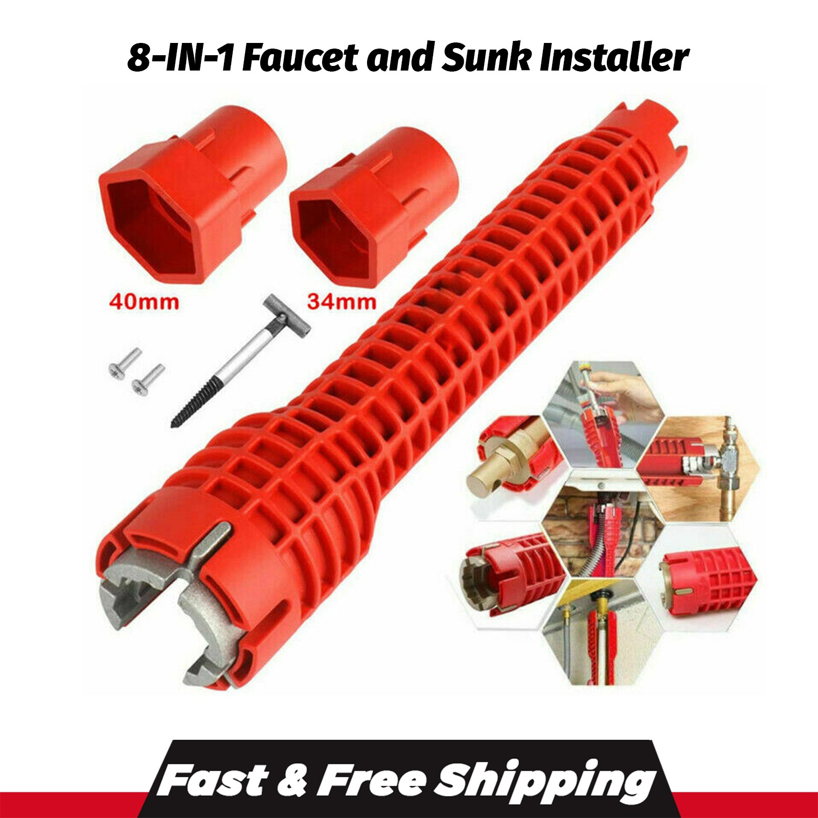 8 in 1 Faucet Sink Installer Home Multi Tool Pipe Wrench For Plumbers Homeowners
