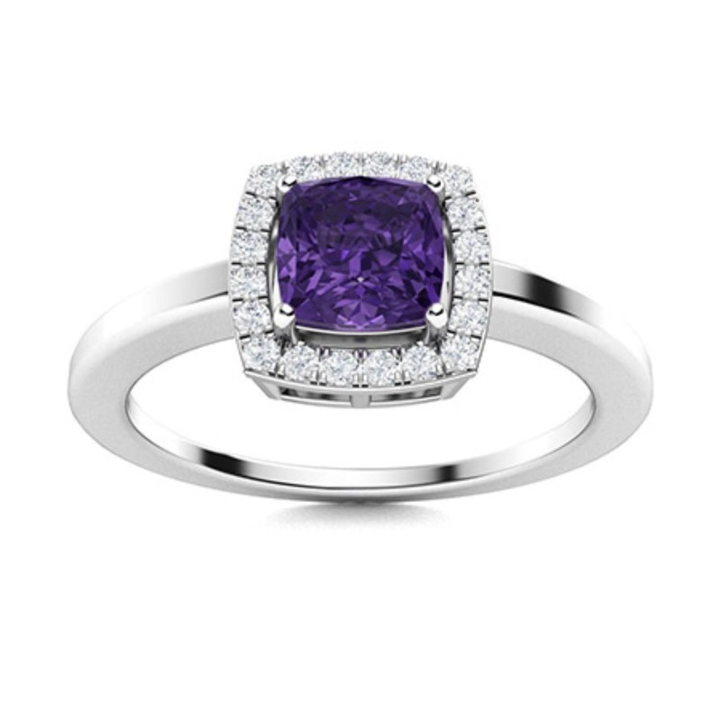 Cushion Natural Amethyst Sterling Silver Womens day Boho Halo Ring Jewelry