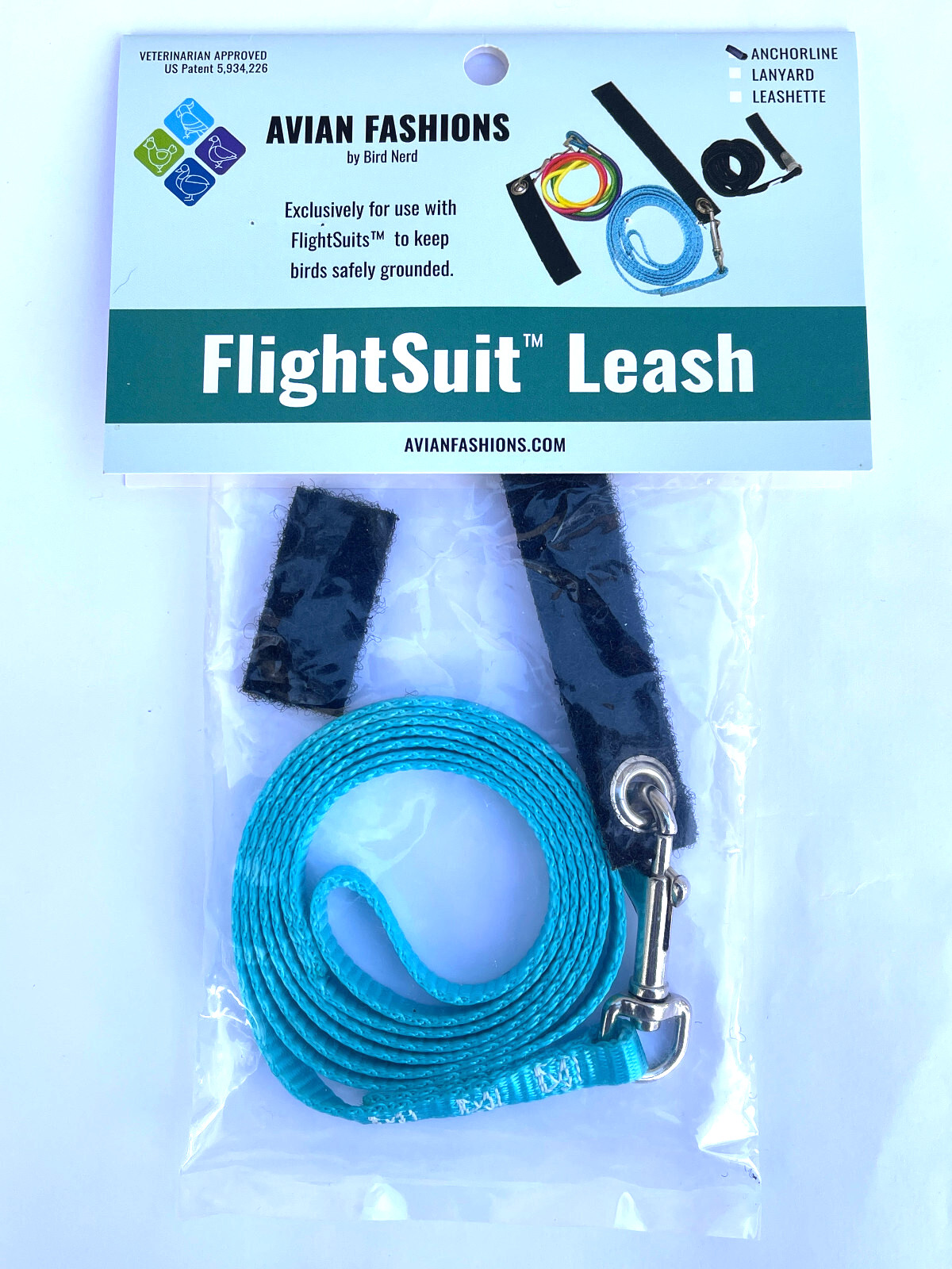 🦅 Leash - for use with Bird FlightSuit - Anchorline - 4 ft long - Aqua Blue