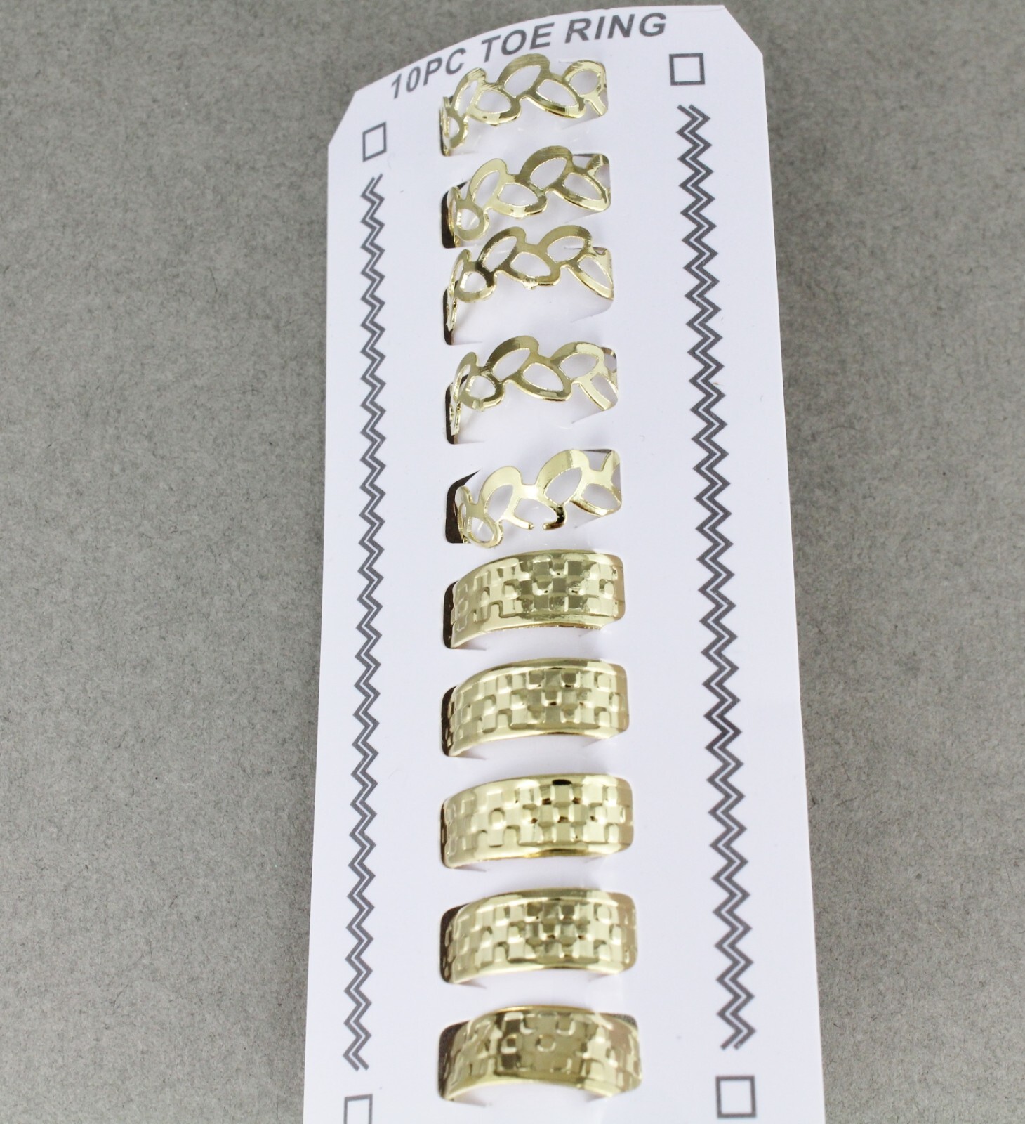 10 Gold toe rings metal toe ring open back adjustable set leaf woven patterns
