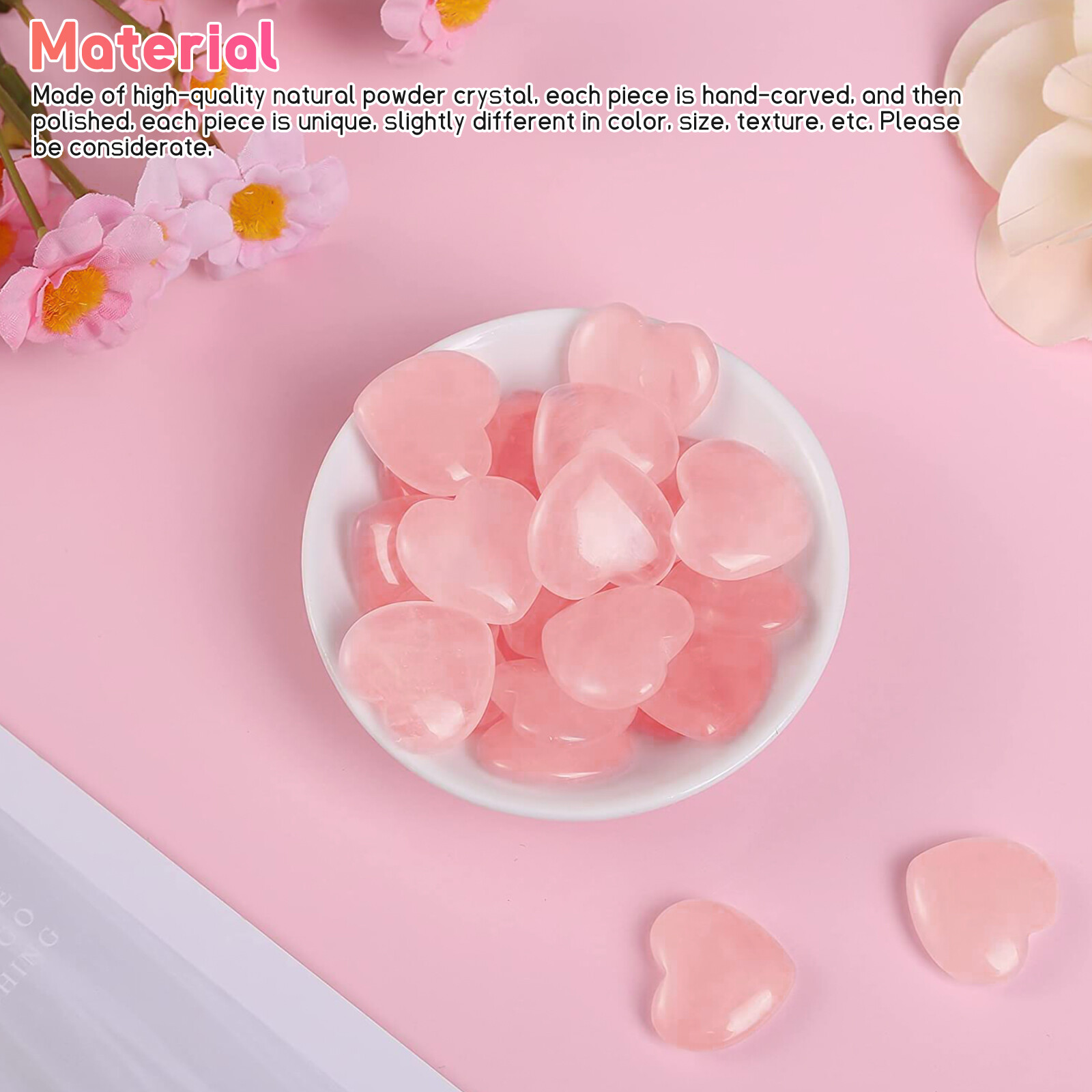 10Pcs Natural Crystal Rose Quartz Pocket Palm Worry Stones Puff Heart Healing