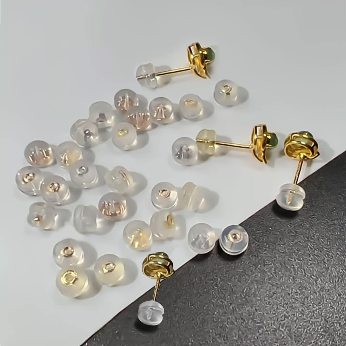 18K Gold Secure Earring Backs for Studs, 925 Silver Silicone Hypoallergenic Soft