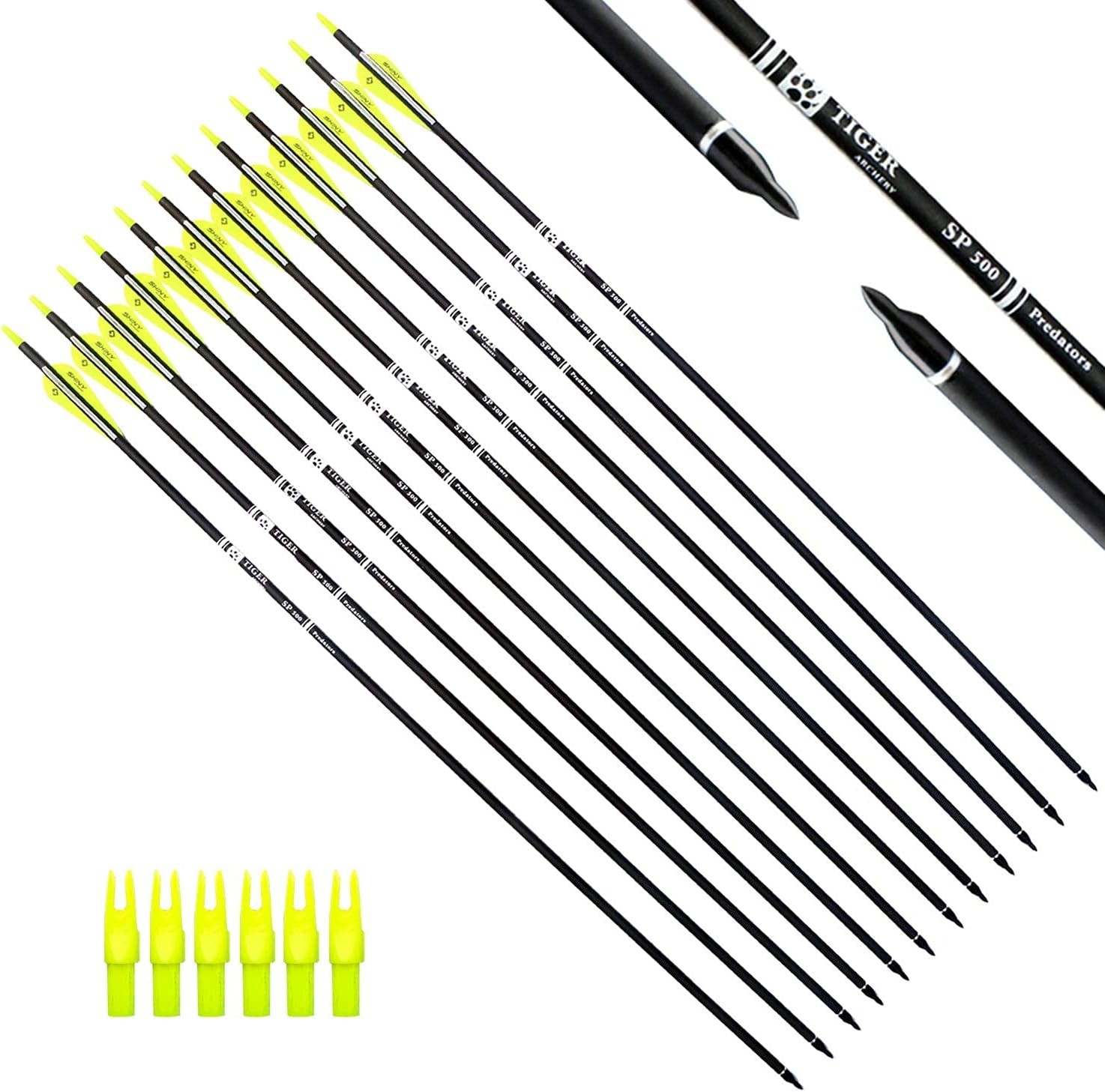 30Inch Carbon Arrow Practice Hunting Arrows with Removable Tips Yellow White