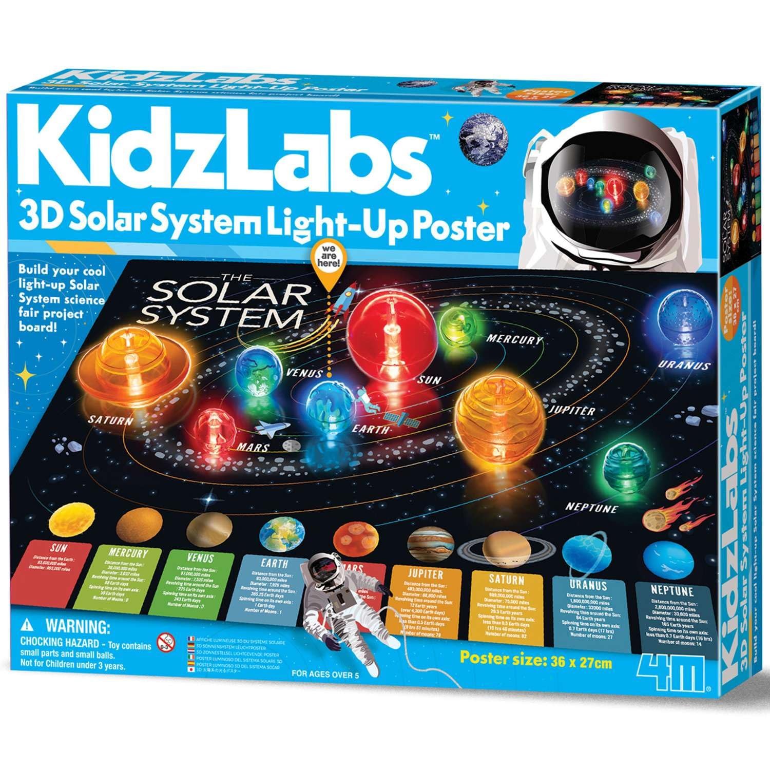 4M KidzLabs 3D Solar System Light-Up Poster for Kids Ages 5-12 – Glow in the ...