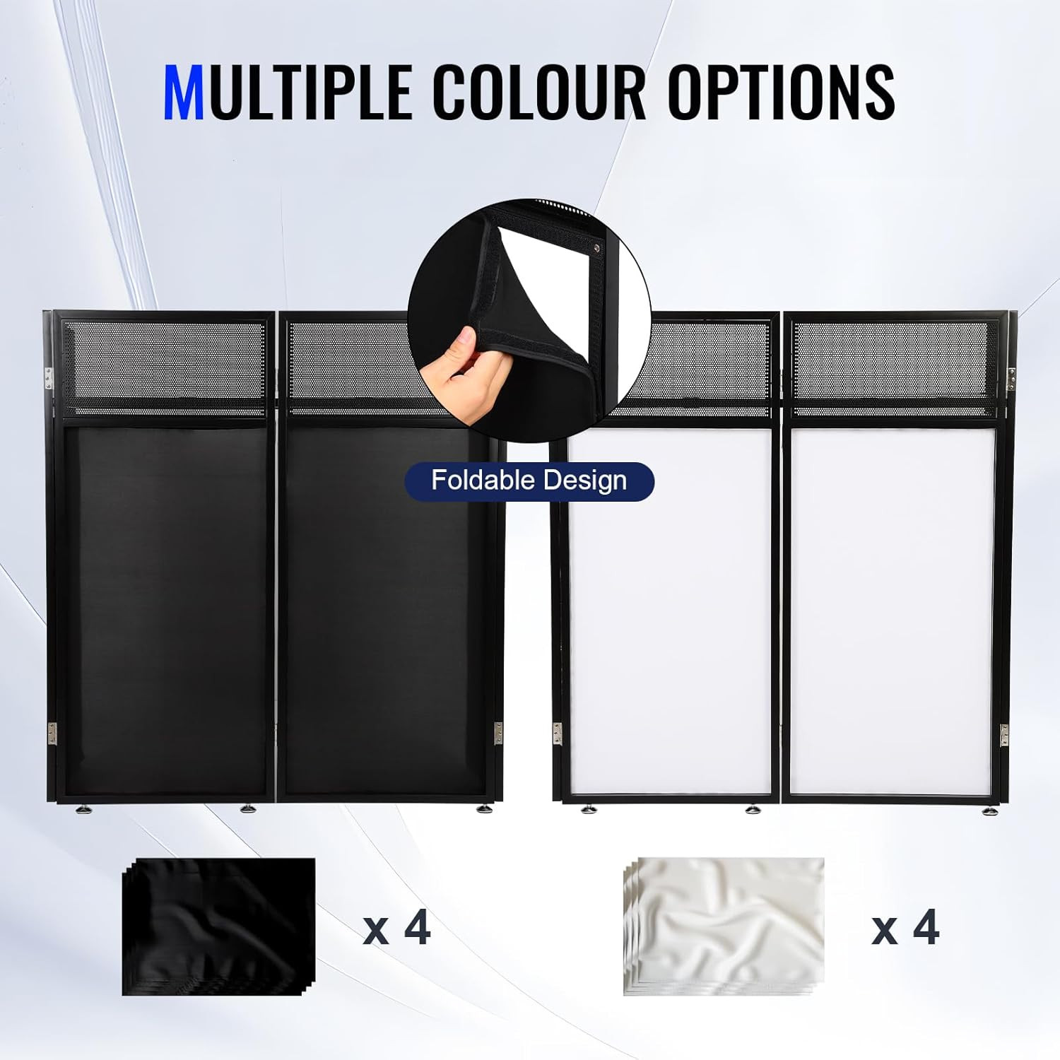 Portable DJ Booth Table, Foldable DJ Table Stand with White & Black Lighting Scr