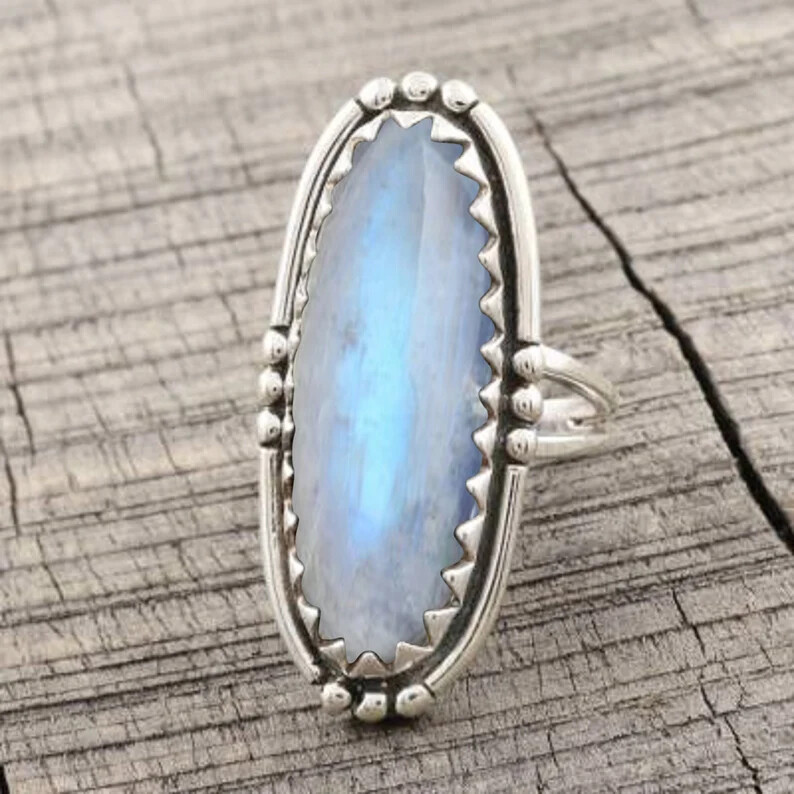 Astonishing Rainbow Moonstone Gemstone 925 Sterling Silver Ring All Size