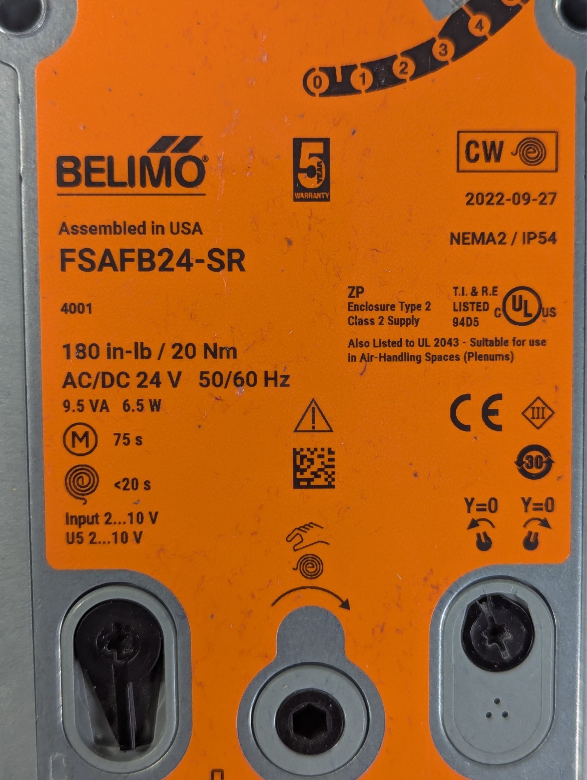 Belimo FSAFB24-SR Fire & Smoke Damper Actuator