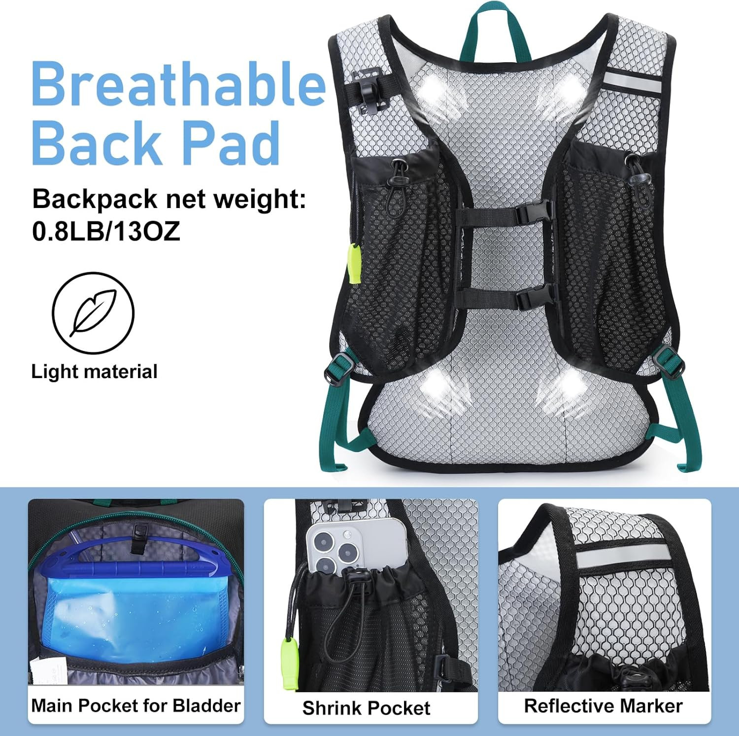Lightweight Hydration Backpack, Running Backpack with 2L Water Bladder, Hydro Wa