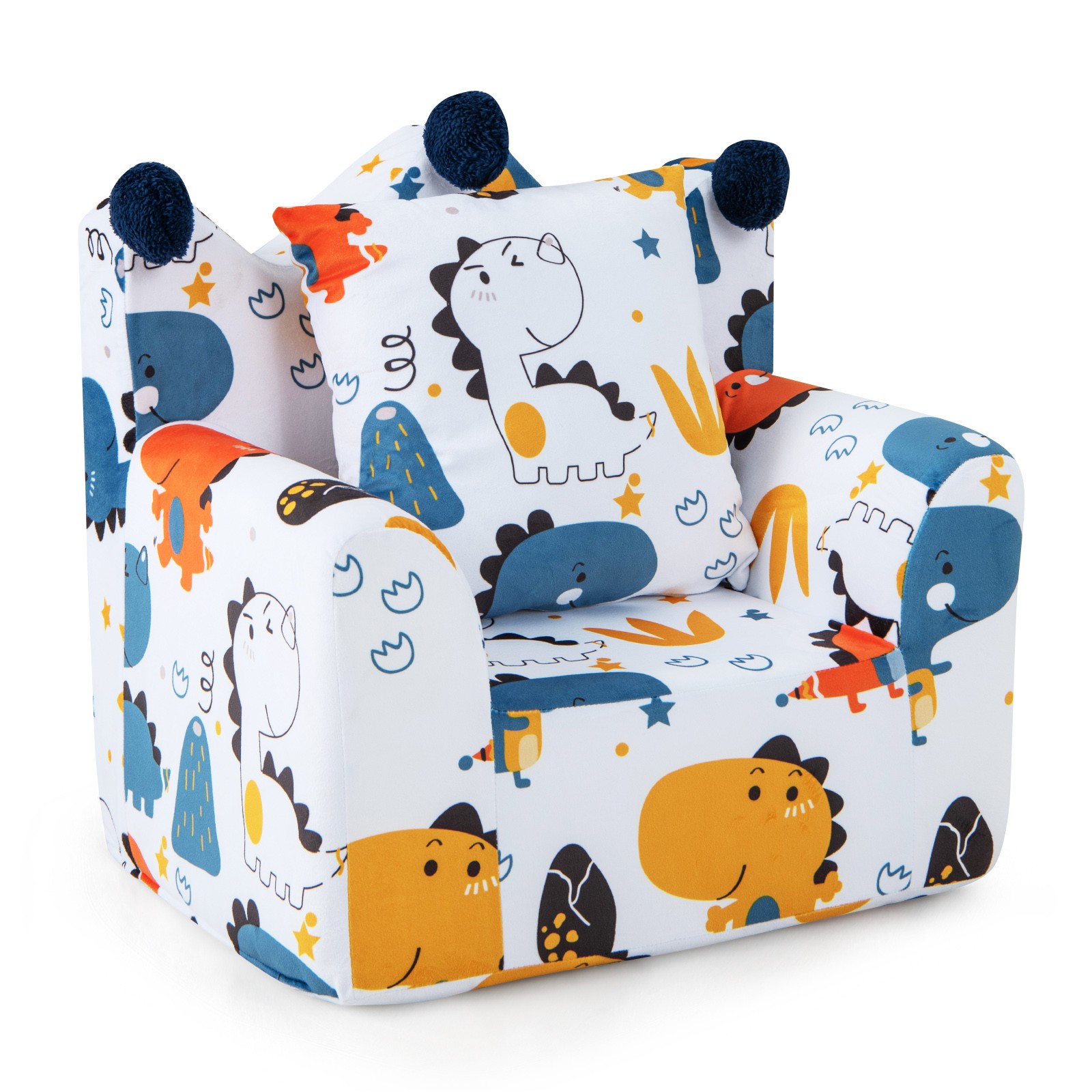 Kids Sofa Chair Foam Filled Armchair Dinosaur Toddler Couch w/ Cover & Pillow