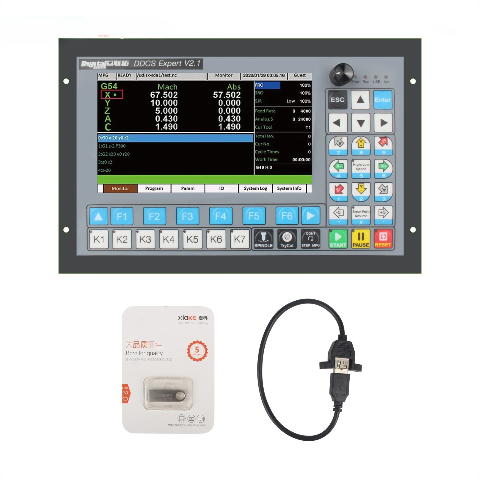 4Axis Cnc System Latest Extended Keyboard 75w 24V DC Power Motion Controller US