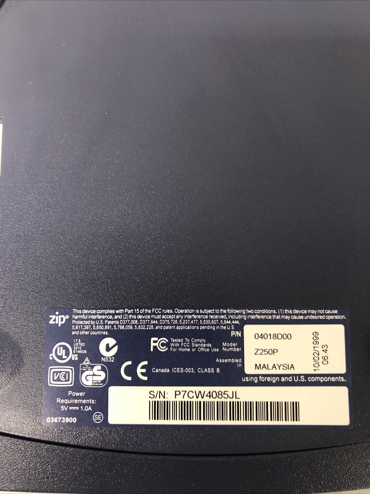 Iomega Zip 250 External Parallel Port Drive Z250P with Data Cable