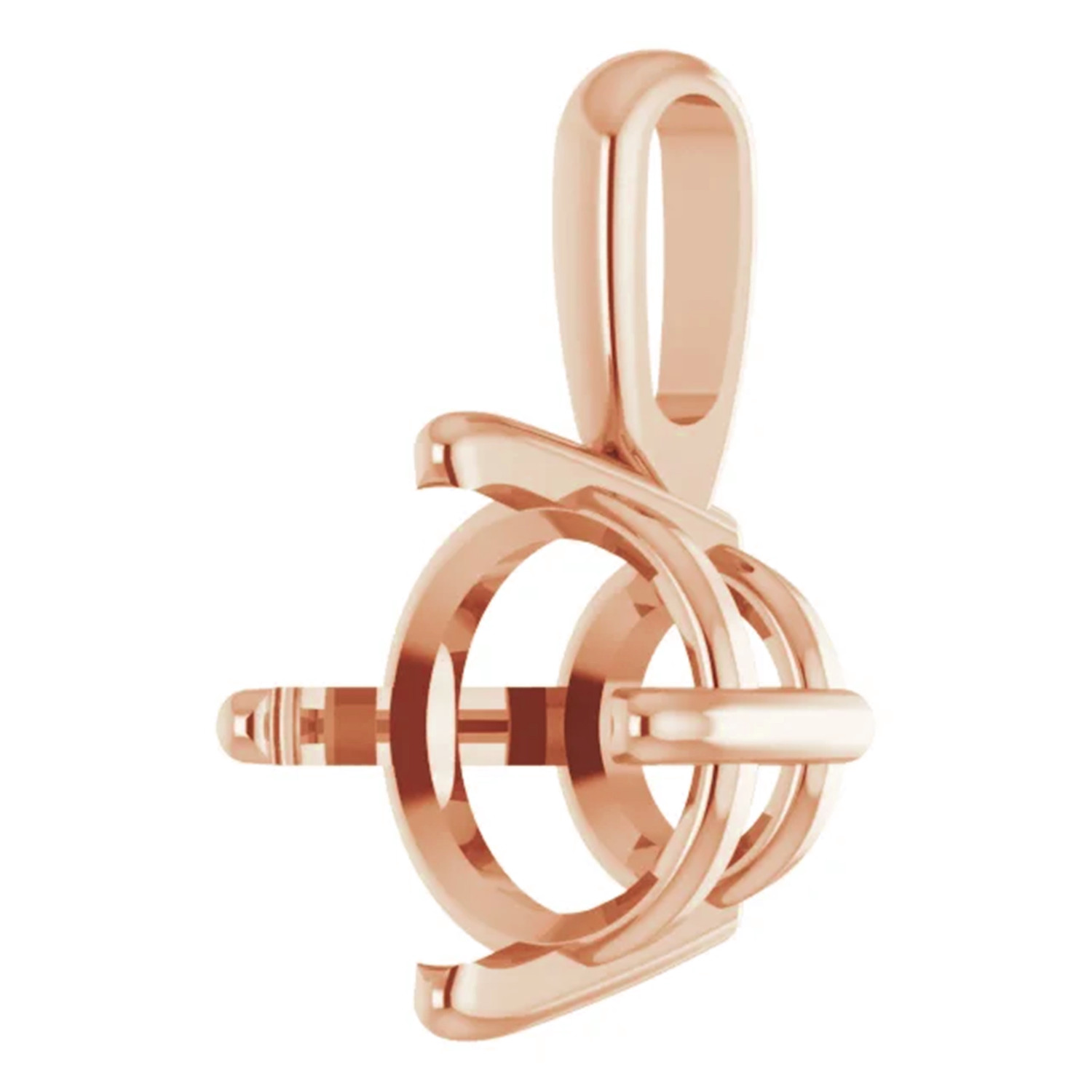 Pendant Mounting 14K Rose Gold Round Cut 4 Prong Single Bail Basket Design USA