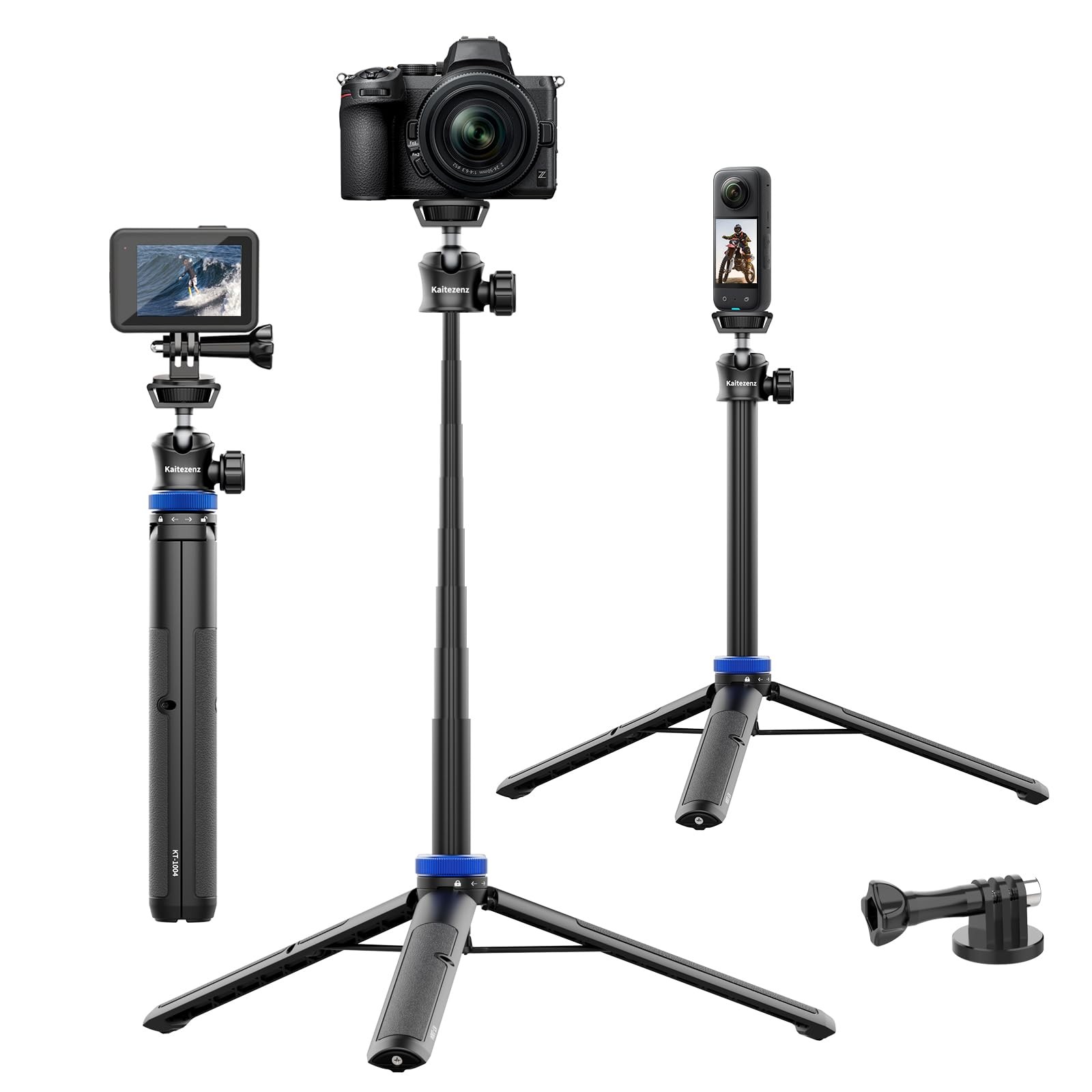 Kaitezenz Selfie Stick Tripod for Gopro Camera, 62" Extendable Tripod Stand w...