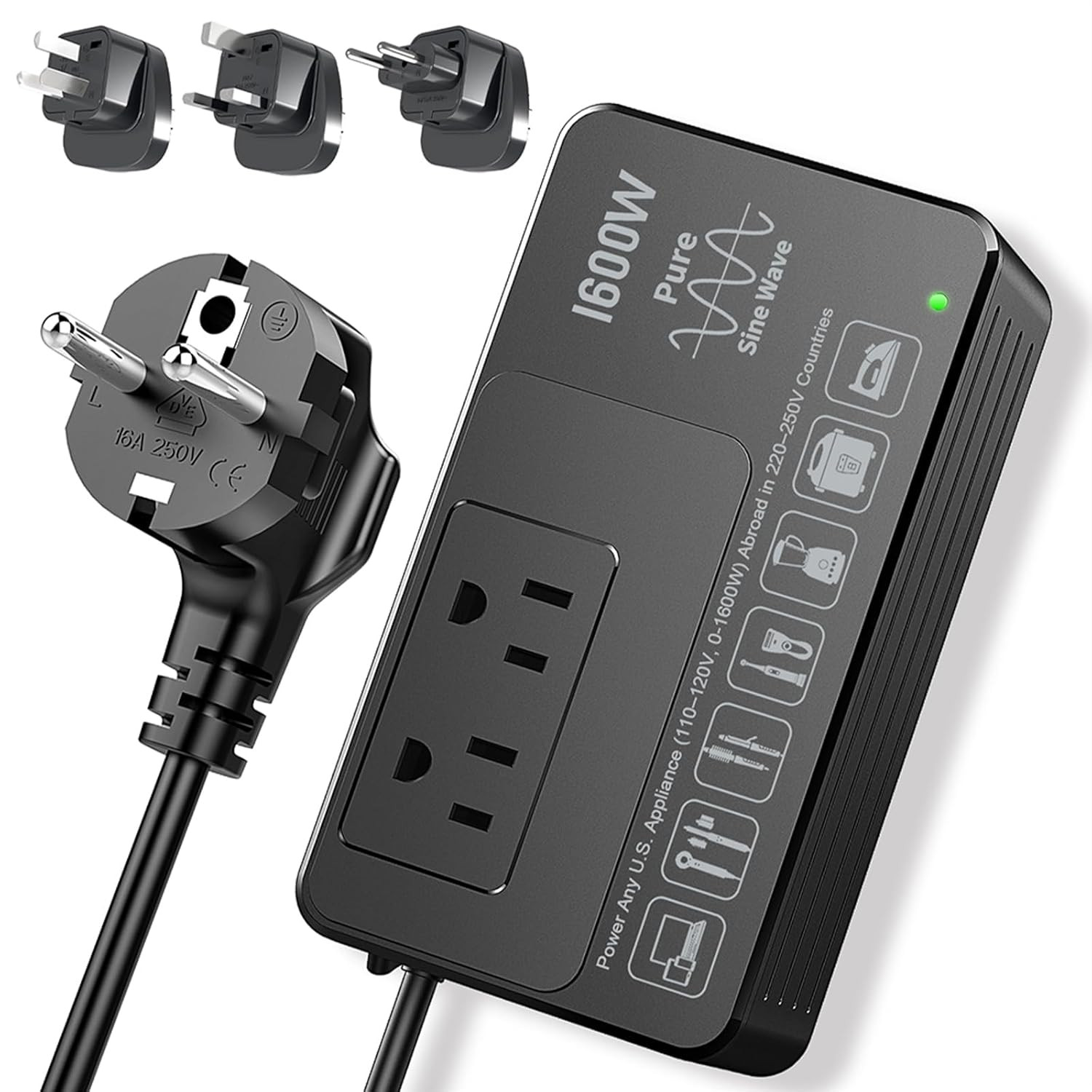 1600W 220V to 110V Voltage Converter, Power Any American Appliances in 220-250V,