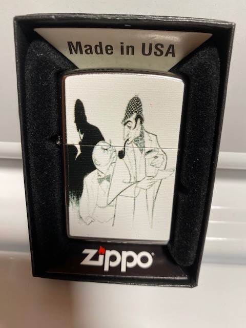 SHERLOCK HOLMES & DR. WATSON - HIRSCHFELD - ZIPPO CHROME LIGHTER - NEW & UNUSED