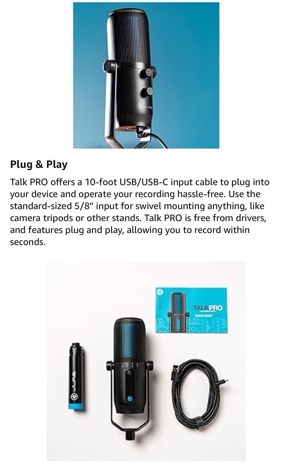 JLab Talk Pro USB Microphone USB-C Output Cardioid Omnidirectional Stereo