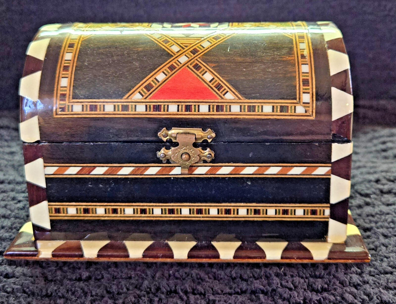 Wood Inlay Geometric Design Trinket Box/Great Condition