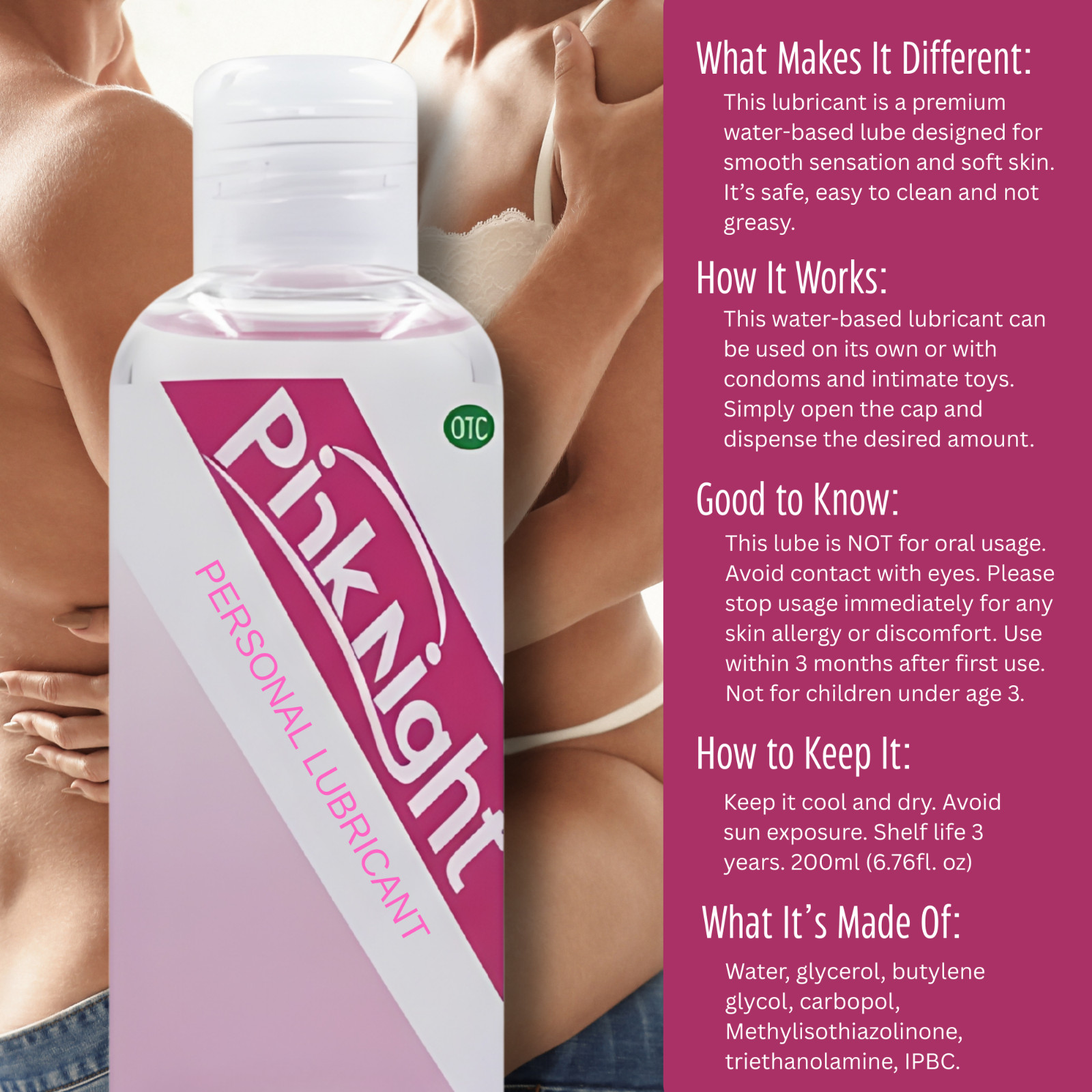Pink Night Water-Based Personal Lubricant 200ml – Smooth, Non-Greasy