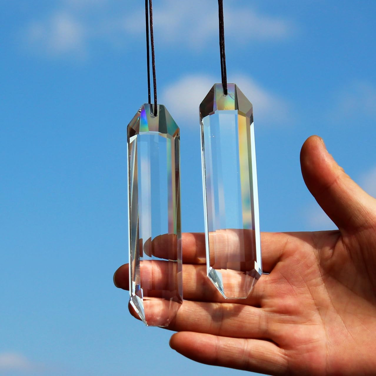 2PCS 5" Large Crystal Sun Catcher Prisms,  Hanging Suncatchers with Glass Prism,