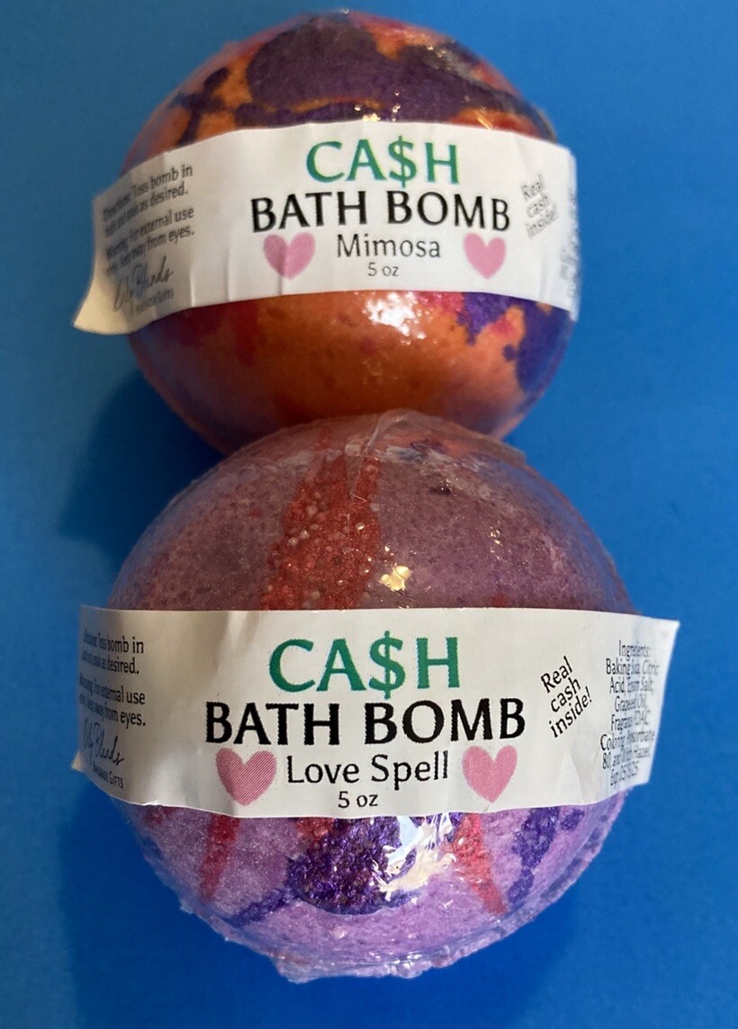 2 Cash Money Bath bomb Random Bill Inside handmade in USA w/ Rich Blossom Aroma