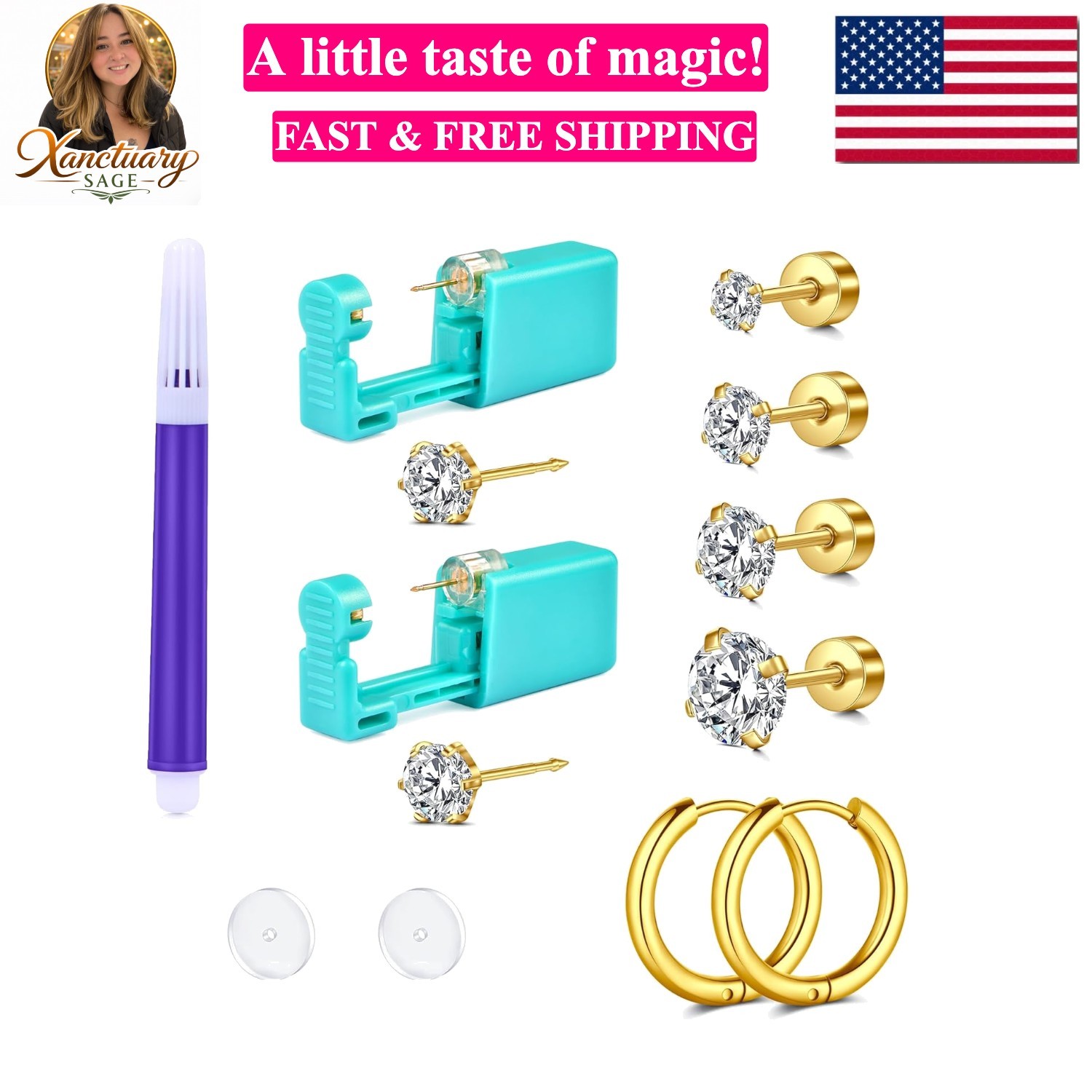 Ear Piercing Gun Kit - Gold Self Piercing Earrings Kit With Studs