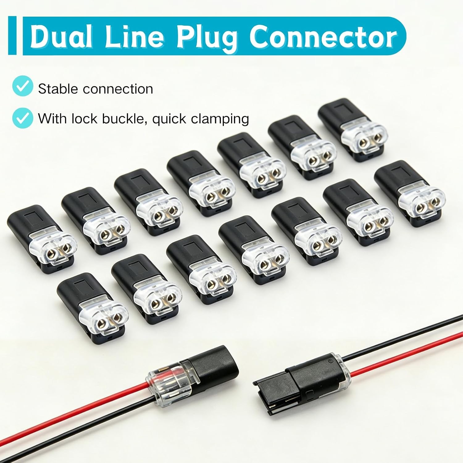 50PCS Double Wire Plug In Connector Locking Buckle Quick Clamp Block