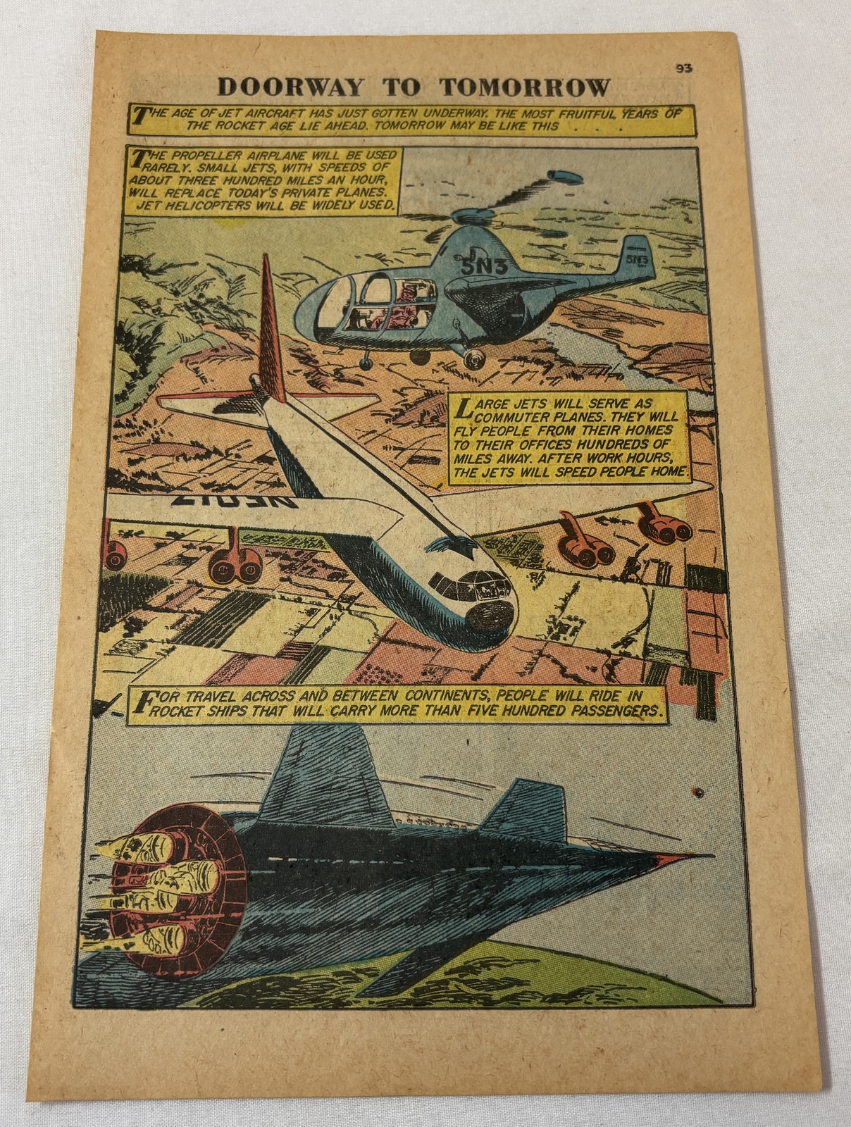 1960 two page cartoon story~ DOORWAY TO TOMORROW jet travel and space colonies