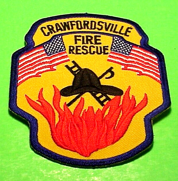 CRAWFORDDVILLE  INDIANA  IN  ( AMERICAN FLAGS )  4 1/8" FIRE DEPT. PATCH