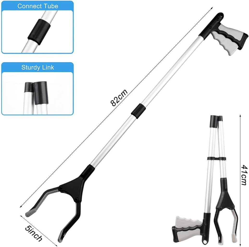 32” Foldable Reacher Grabber Tool, Magnet Tip, 360° Rotating Litter Picker, Grey