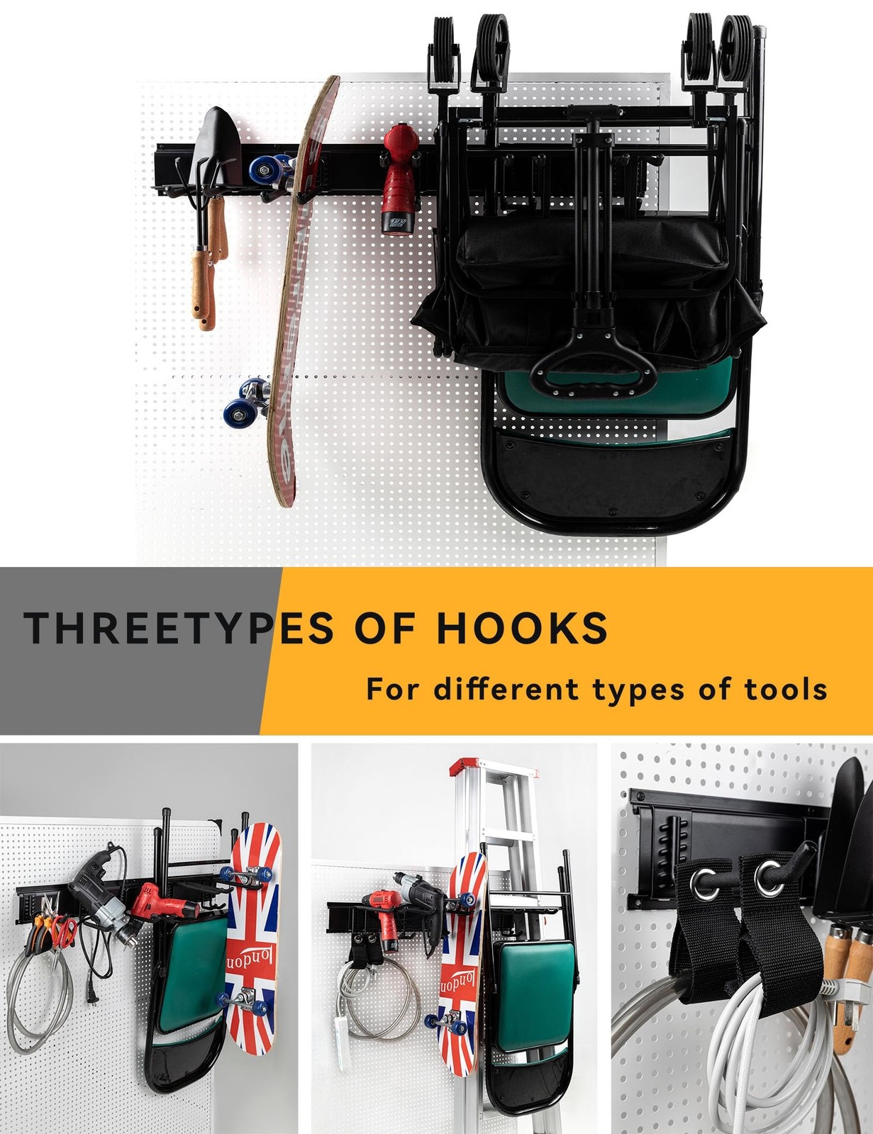 Wall Mount Garden Tool Organizer - 48 Inch Max Load 539lbs with14 PCS Adjusta...