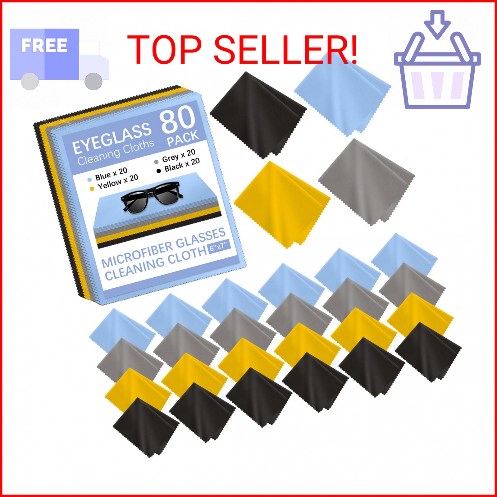 80 Pack Microfiber Cleaning Cloth for Glasses, Multi-Color Eye Glasses Cleaning