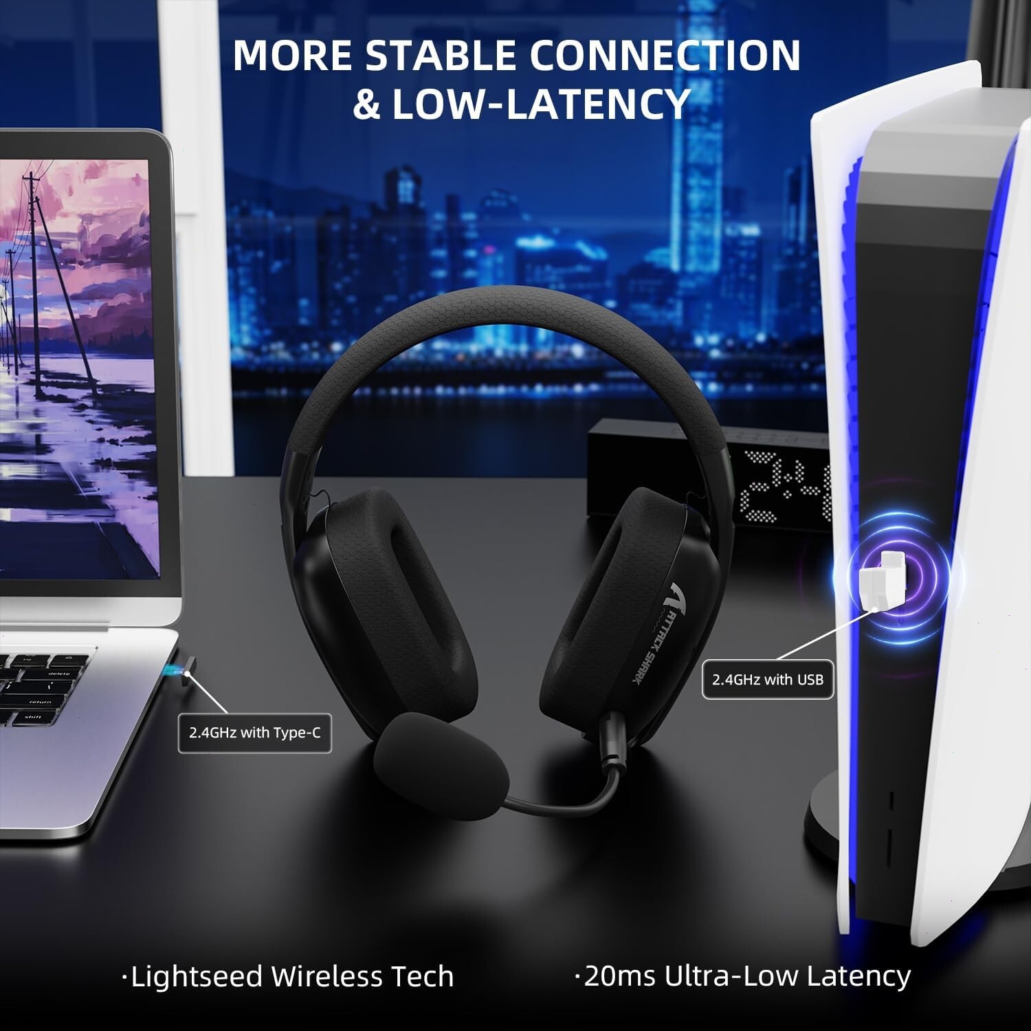 ATTACK SHARK L80PRO Wireless Gaming Headset, 20ms Low Latency, Dual Mics