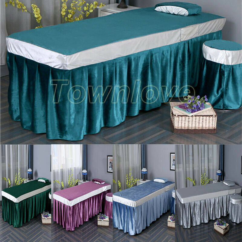 Beauty Massage Bed Cover Velvet Table Skirt Valance Sheet SPA with Face Hole