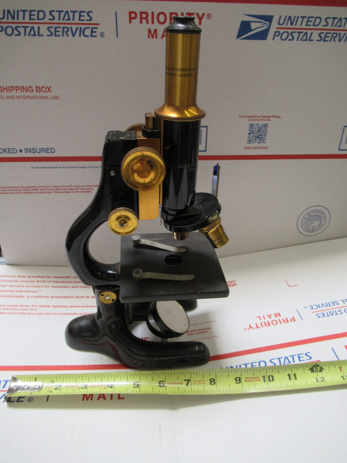 BRASS ANTIQUE BAUSCH LOMB MICROSCOPE WELCH SCIENTIFIC AS PICTURED LOB