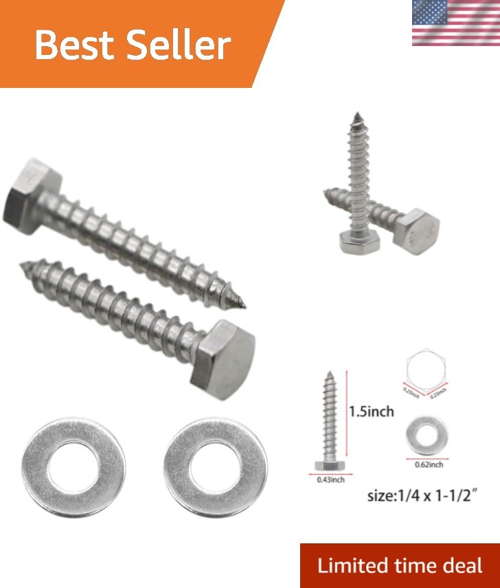 25PCS 1/4" x 1-1/2" Hex Head Lag Screws, Stainless Steel Lag Bolts, Heavy Dut...