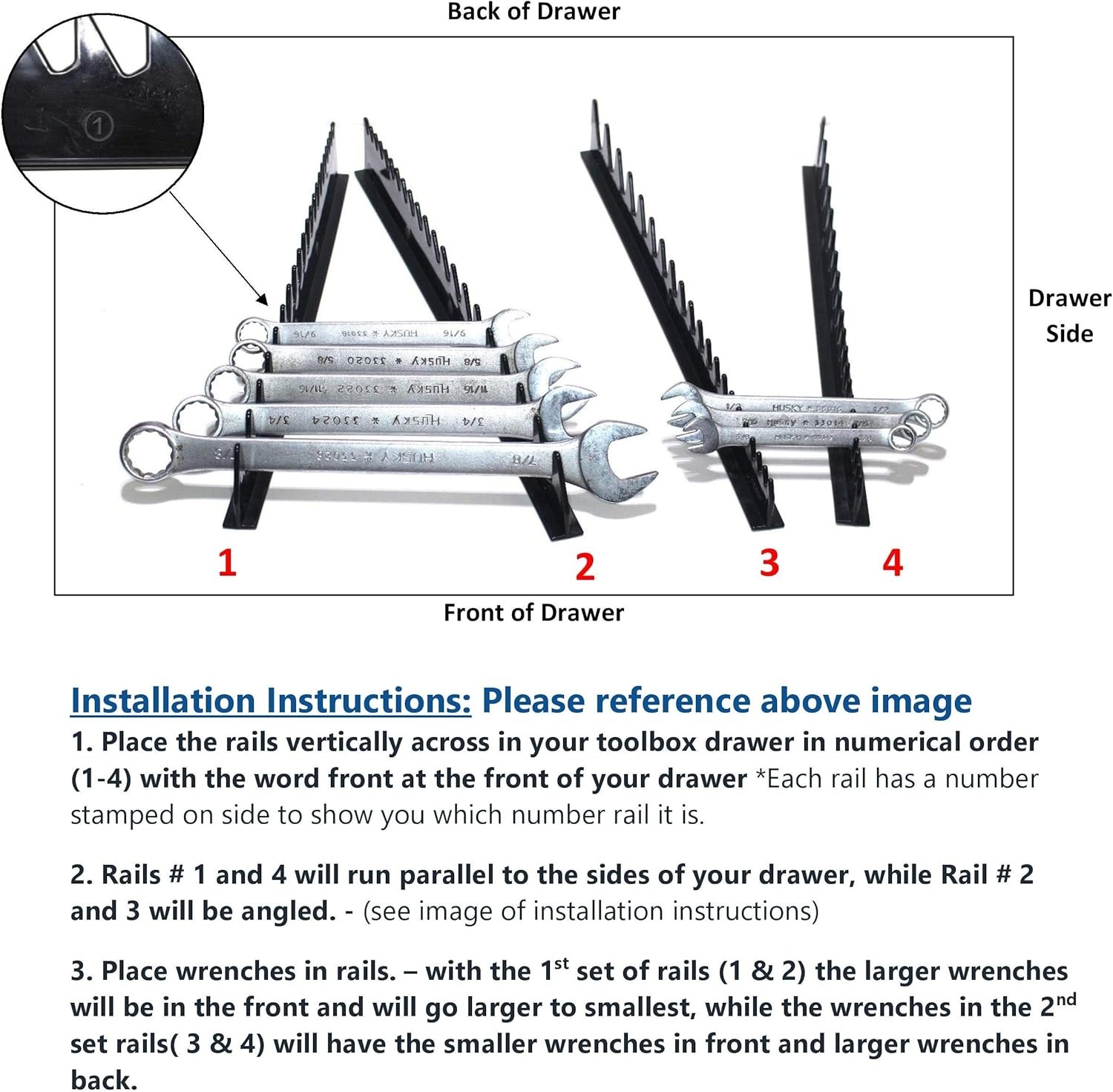JSP Wrench Organizer Rail Holds 40 Tools