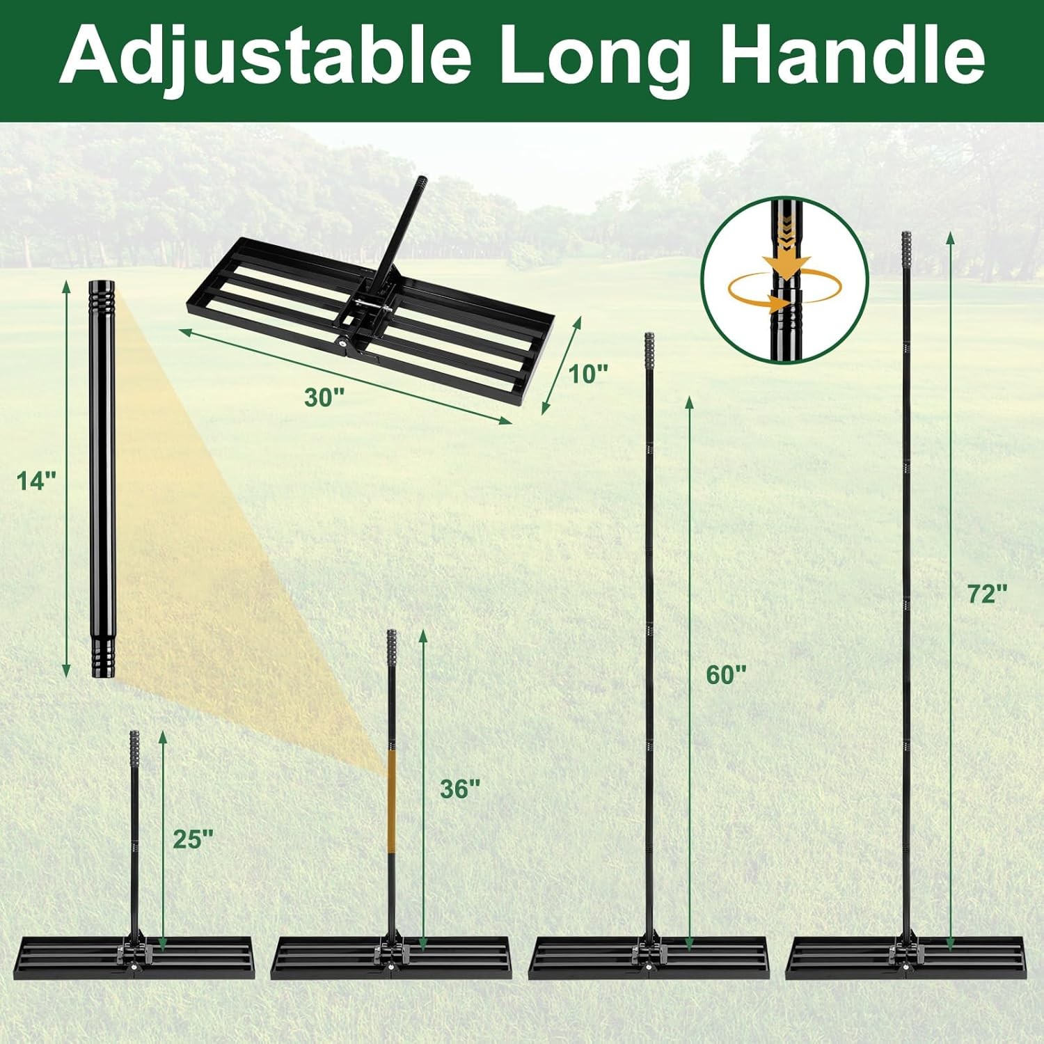 Lawn Leveling Rake, Foldable Leveling Rake with 72inch Adjustable Long Handle, D